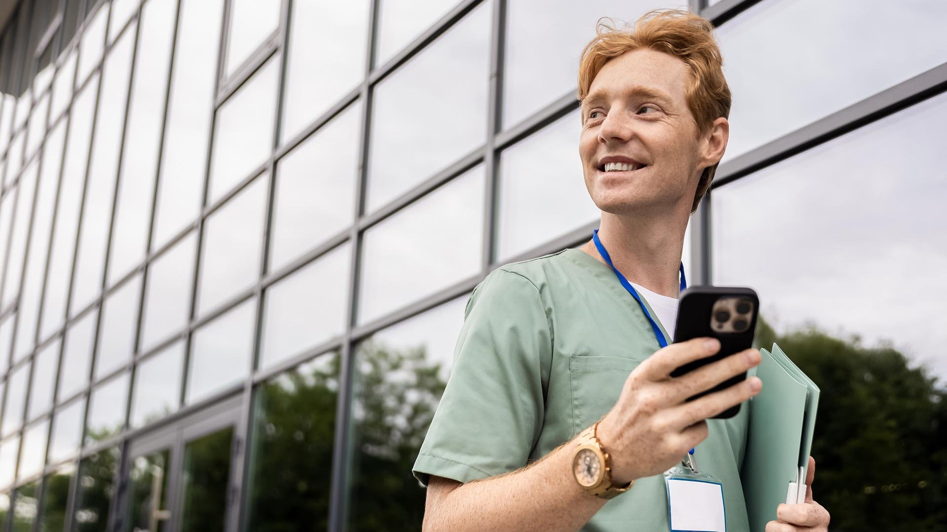 Carer with mobile