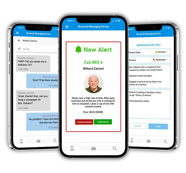 Nursecall UI on mobile screens