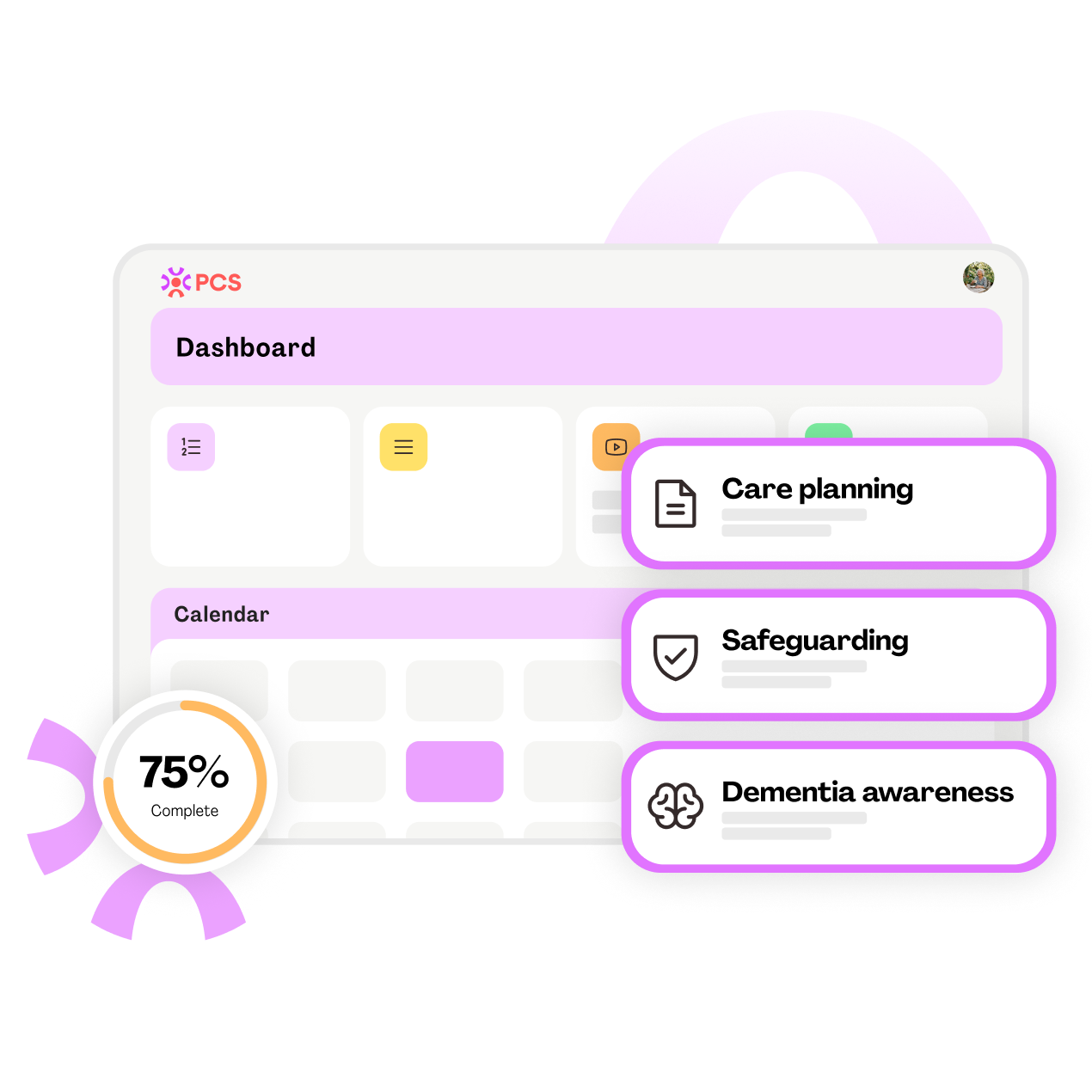 PCS Learn UI illustration dashboard