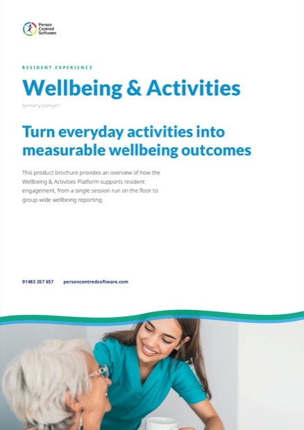 Oomph Wellbeing & Activities product brochure cover — Turn everyday activities into measurable wellbeing outcomes.